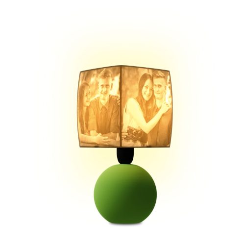 Egyedi ajándék - 3D nyomtatással készült fényképes lámpa zöld kerámia lámpatesttel