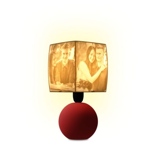 Egyedi ajándék - 3D nyomtatással készült fényképes lámpa piros kerámia lámpatesttel